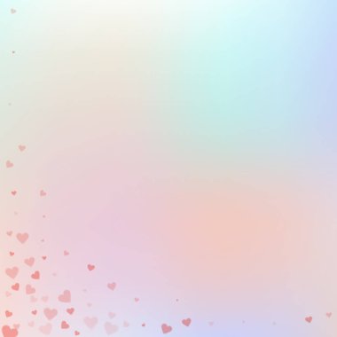 Kırmızı kalp konfetileri sever. Sevgililer Günü köşe kaplama harika bir geçmiş. Hassas arka planda şeffaf kalp konfetileri. Büyüleyici vektör çizimi.