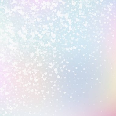 Beyaz kalp konfetileri sever. Sevgililer Günü gradyan harika bir arka plan. Yumuşak arka planda şeffaf kalp konfetileri. Göz kamaştırıcı vektör illüstrasyonu.
