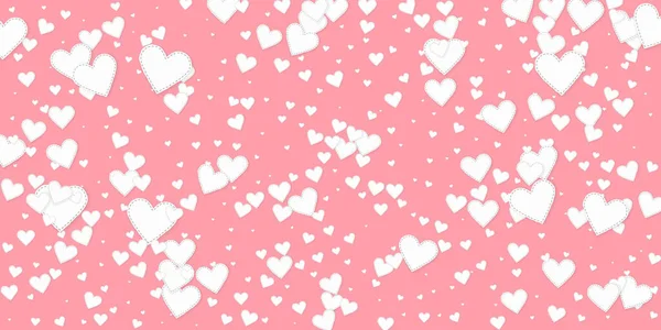 白い心の愛の告白 バレンタインデーの降雨量は背景に似ています ピンクの背景に縫い付けられた紙のハートのコンフェッティが落ちる ベクトル図の魅力 — ストックベクタ