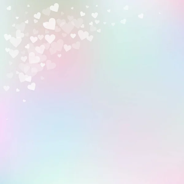 Witte Hart Liefde Confettis Valentijnsdag Hoek Leuke Achtergrond Vallende Transparante — Stockvector