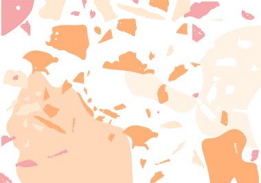 Terrazzo modern soyut şablon. Klasik İtalyan döşemesinin turuncu dokusu. Taşlardan, granitten, kuvarstan, mermerden, betondan yapılmış arka plan. Venedik terrazzo trend vektör arkaplanı