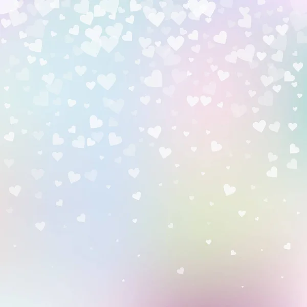 Witte Hart Liefde Confettis Valentijnsdag Gradiënt Amusante Achtergrond Vallende Transparante — Stockvector