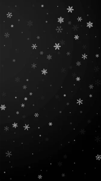 Sparse Snowfall Christmas Background Subtle Flying Snow Flakes Stars Black — Vettoriale Stock