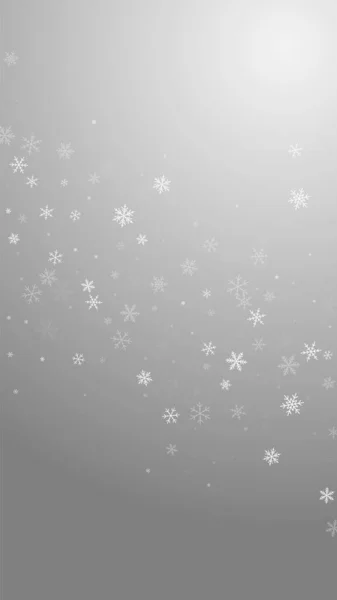 Sparse Snowfall Christmas Background Subtle Flying Snow Flakes Stars Grey — Stock Vector