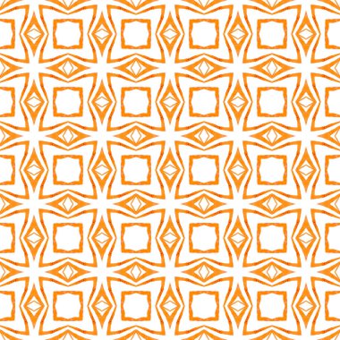 Tekstil hazır baskı, mayo kumaş, duvar kağıdı, ambalaj. Turuncu güçlü boho şık yaz tasarımı. Suluboya, kiremit sınırını tekrarlıyor. Mayo tasarımını tekrarla.