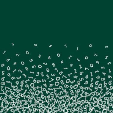 Düşen tebeşir numaraları. Uçan parmaklarla matematik çalışma konsepti. Tahta arka planda egzotik matematik afişi var. Düşen sayılar vektör illüstrasyonu.