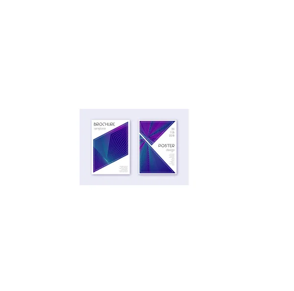 Набір Шаблонів Дизайну Обкладинки Трикутника Неонові Абстрактні Лінії Темно Синьому — стоковий вектор