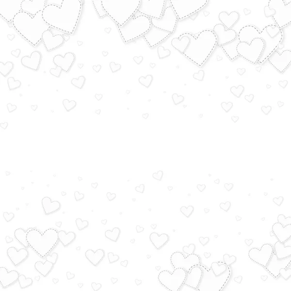 白い心の愛の告白 バレンタインデーの雨の対称的な背景の下落 白い背景に縫い付けられた紙のハートのコンフェッティが落ちる 創造的なベクトル図 — ストックベクタ