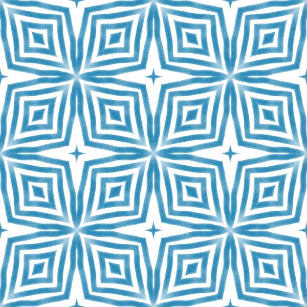 Ikat Repeating Swimwear Design Blue Symmetrical Kaleidoscope Background Textile Ready — Fotografia de Stock