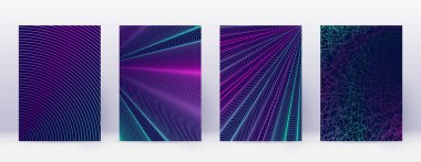 Sanat kartı. Soyut çizgiler modern broşür şürü. Koyu mavi arka planda neon titreşimli geometri. Mükemmel kapak, broşür, poster, kitap vs..