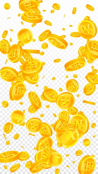 Korean Won Coins Falling Outstanding Scattered Won Coins Korea Money — стоковый вектор
