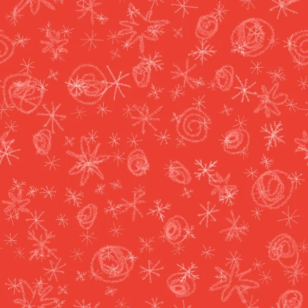 手绘雪花圣诞无缝线图案 淡淡的飞雪飞溅在粉笔雪片的背景 漂亮的粉笔手绘雪覆盖 美妙的节日装饰 — 图库照片