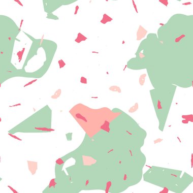 Terrazzo kusursuz desen. Pembe Venedik döşeme dokusu. Terrazzo pürüzsüz desenli, serin renklerde. Doğal taşlardan, granitten, kuvarstan, mermerden, betondan yapılmış arkaplan. 