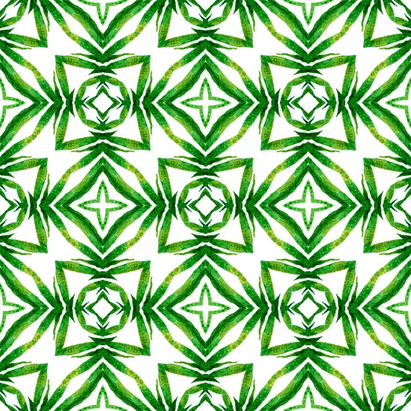 Hand Drawn Green Mosaic Seamless Border Green Precious Boho Chic — Stockfoto