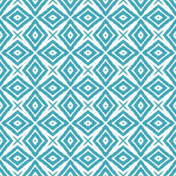 Striped Hand Drawn Pattern Turquoise Symmetrical Kaleidoscope Background Textile Ready — Stock Photo, Image