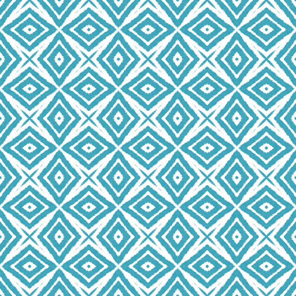 Striped hand drawn pattern. Turquoise symmetrical kaleidoscope background. Textile ready lovely print, swimwear fabric, wallpaper, wrapping. Repeating striped hand drawn tile.