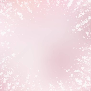 Beyaz kalp konfetileri sever. Sevgililer Günü 'nün ilginç geçmişi. Hassas arka planda şeffaf kalp konfetileri. Göz kamaştırıcı vektör illüstrasyonu.