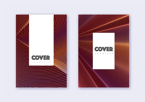 Hipster Cover Design Template Set Orange Abstract Lines Wine Red — Vetor de Stock