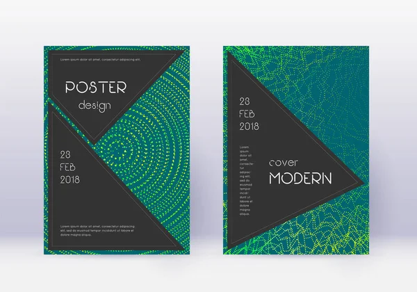 Black Cover Design Template Set Green Abstract Lines Dark Background — ストックベクタ