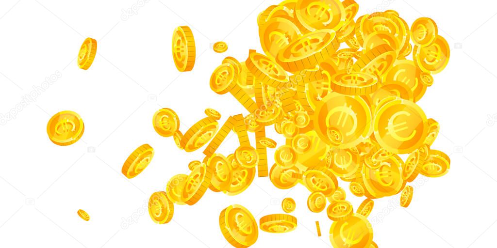 European Union Euro coins falling. Fine scattered EUR coins. Europe money. Energetic jackpot, wealth or success concept. Vector illustration.