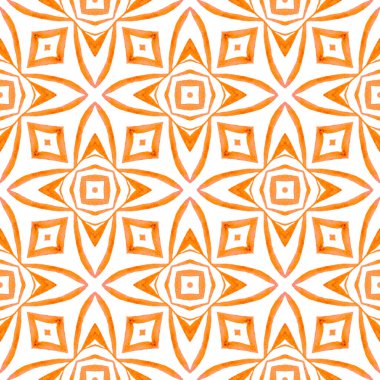 Suluboya, kiremit sınırını tekrarlıyor. Turuncu çekici boho şık yaz tasarımı. Tekrar eden mayo tasarımı. Tekstil hazır, mayo, kumaş, duvar kağıdı, ambalaj..