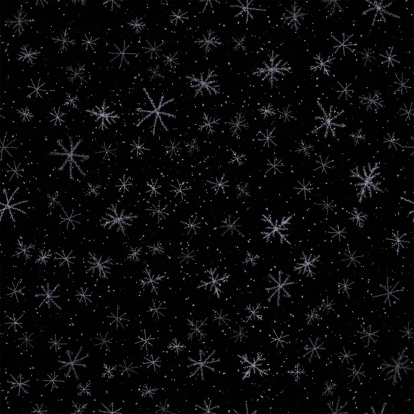 手描き雪片クリスマスシームレスパターン チョークの雪の上に微弱な飛行雪のフレーク背景 魅力的なチョーク手書きの雪のオーバーレイ 注目すべきホリデーシーズンの装飾 — ストック写真