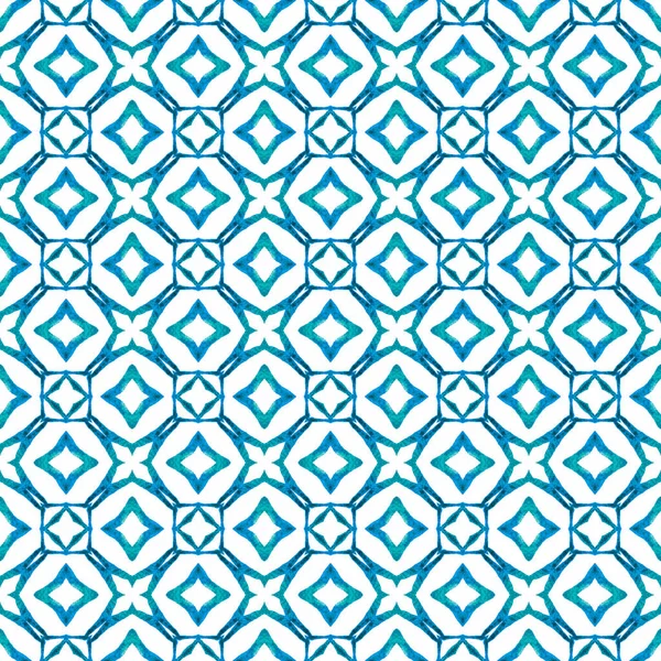 Etnische Hand Geschilderd Patroon Blauw Prachtig Boho Chique Zomer Design — Stockfoto