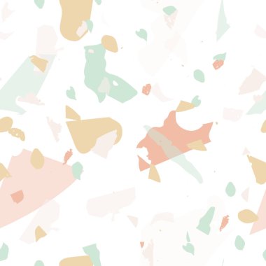Terrazzo kusursuz desen. İç dekorasyon için minimalist döşeme taşı. Doğal taşlardan, granitten, kuvarstan, mermerden, betondan yapılmış arka plan. Terrazzo pürüzsüz desenli serin renklerde. 