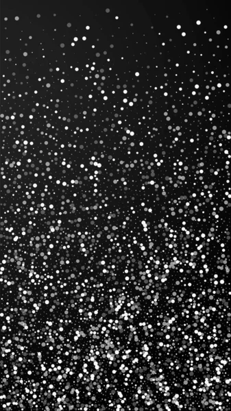 ランダムな白い点クリスマスの背景 黒の背景に小さな飛行雪のフレークと星 冬の銀雪の結晶オーバーレイテンプレートをアピールする 神縦図 — ストックベクタ