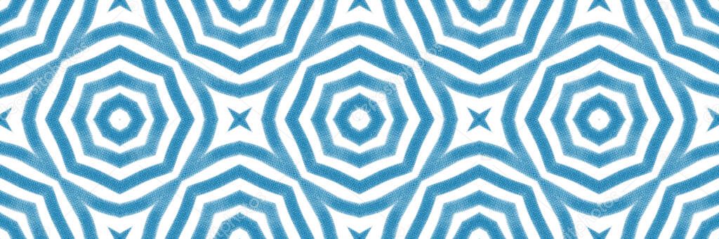 Chevron stripes seamless border. Blue symmetrical kaleidoscope background. Geometric chevron stripes pattern. ravishing decorative design element for background.