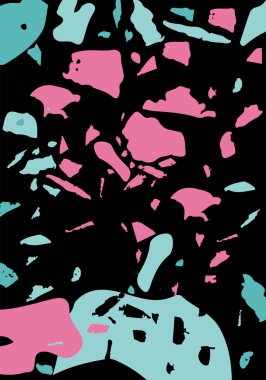 Terrazzo modern soyut şablon. Klasik İtalyan döşemesinin siyah, yeşil ve pembe dokusu. Venedik terrazzo trend vektör arka planı Taşlardan, granitten, kuvarstan, mermerden, betondan yapılmış. 