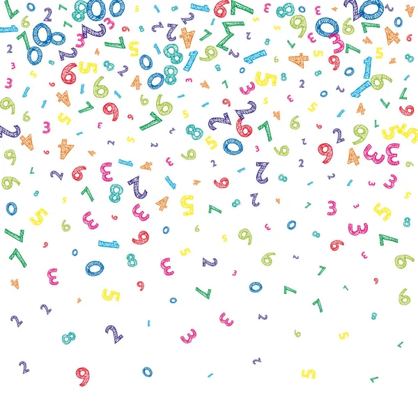 Falling colorful messy numbers. Math study concept with flying digits. Terrific back to school mathematics banner on white background. Falling numbers vector illustration. — 图库矢量图片