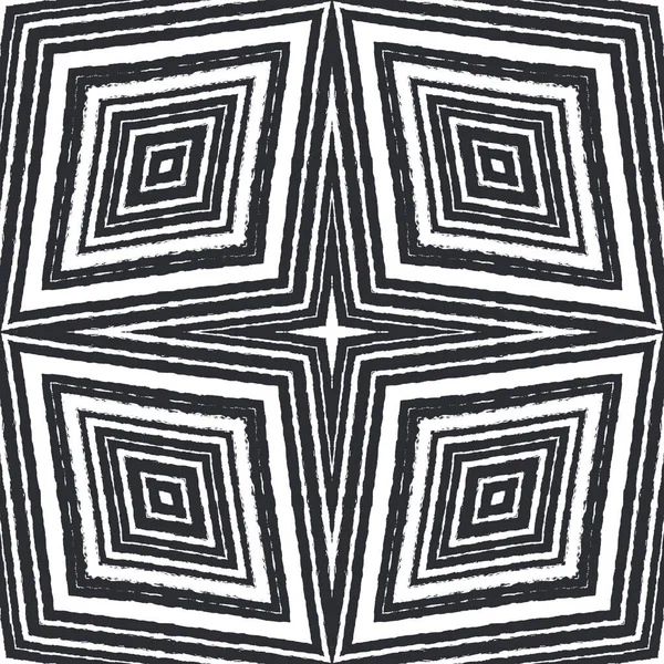 Ikat Ismétlődő Fürdőruha Design Fekete Szimmetrikus Kaleidoszkóp Háttér Textil Kész — Stock Fotó