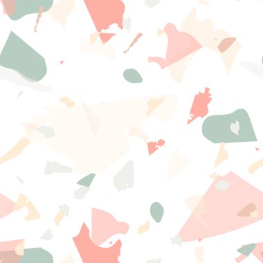 Terrazzo kusursuz desen. Modern klasik döşeme dokusu. Doğal taşlardan, granitten, kuvarstan, mermerden, betondan yapılmış arka plan. Terrazzo pürüzsüz desenli serin renklerde. 