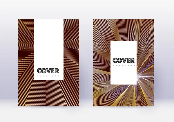 Hipster Cover Design Template Set Gold Abstract Lines Maroon Background — Wektor stockowy