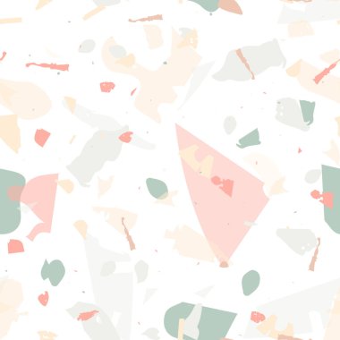 Terrazzo kusursuz desen. Modern klasik döşeme dokusu. Terrazzo pürüzsüz desenli, serin renklerde. Doğal taşlardan, granitten, kuvarstan, mermerden, betondan yapılmış arkaplan. 