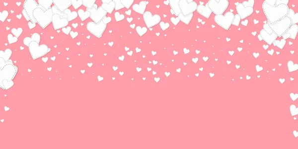 White Heart Love Confettis Valentine Day Falling Rain Fetching Background — Stockvektor