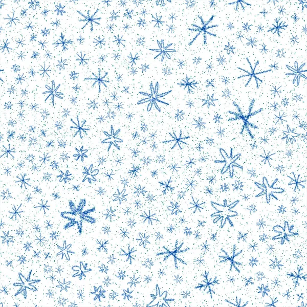 Hand Drawn Snowflakes Christmas Seamless Pattern Subtle Flying Snow Flakes — ストック写真