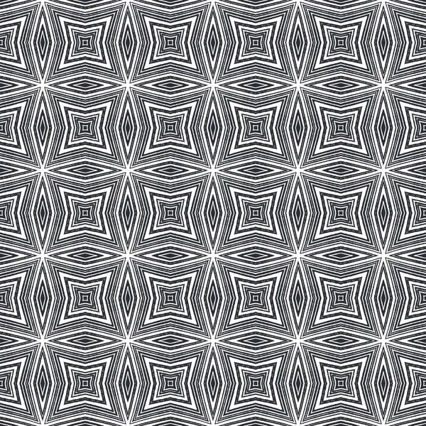 Ikat Wiederholt Bademoden Design Schwarzer Symmetrischer Kaleidoskop Hintergrund Textilfertiger Überwältigender — Stockfoto