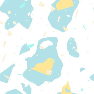 Terrazzo kusursuz desen. Mavi klasik döşeme dokusu. Doğal taşlardan, granitten, kuvarstan, mermerden, betondan yapılmış arka plan. Terrazzo pürüzsüz desenli serin renklerde. 