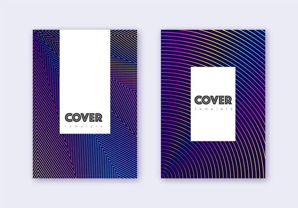 Hipster Cover Design Template Set Rainbow Abstract Lines Dark Blue —  Vetores de Stock