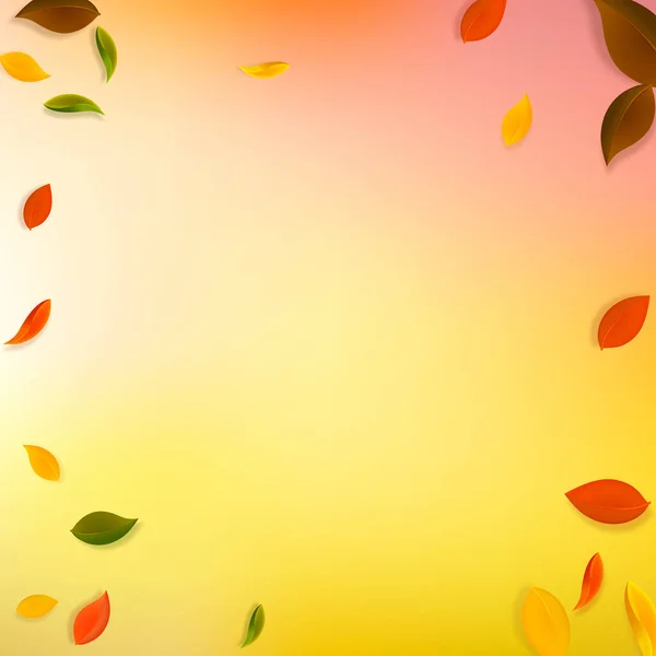 Falling Autumn Leaves Red Yellow Green Brown Chaotic Leaves Flying — Vetor de Stock