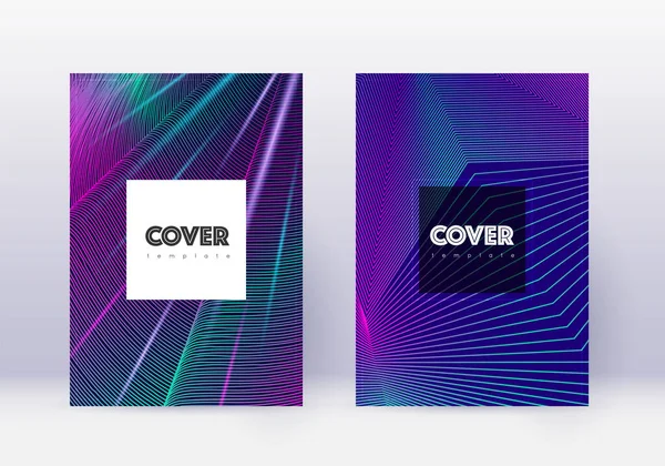 Hipster Cover Design Template Set Neon Abstract Lines Dark Blue — Wektor stockowy