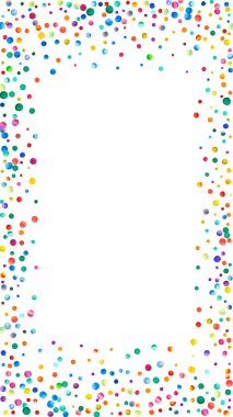 Beyaz arka planda suluboya konfeti. Çekici gökkuşağı renkli noktalar. Mutlu kutlamalar yüksek renkli parlak kart. Elle boyanmış konfeti..