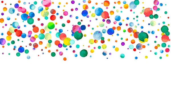 Aquarell Konfetti Auf Weißem Hintergrund Lebendige Regenbogenfarbene Punkte Fröhliche Feier — Stockfoto