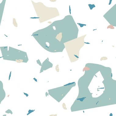 Terrazzo kusursuz desen. Mavi klasik döşeme dokusu. Doğal taşlardan, granitten, kuvarstan, mermerden, betondan yapılmış arka plan. Terrazzo pürüzsüz desenli serin renklerde. 