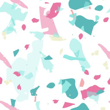 Terrazzo kusursuz desen. Modern klasik döşeme dokusu. Terrazzo pürüzsüz desenli, serin renklerde. Doğal taşlardan, granitten, kuvarstan, mermerden, betondan yapılmış arkaplan. 