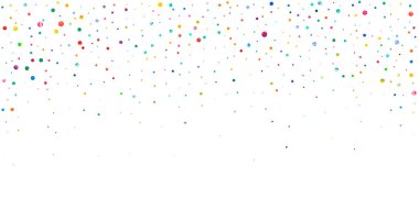 Beyaz arka planda suluboya konfeti. Çekici gökkuşağı renkli noktalar. Rengarenk parlak kartın kutlu olsun. Muhteşem el boyaması konfeti..