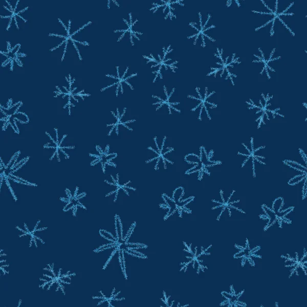 手绘雪花圣诞无缝线图案 淡淡的飞雪飞溅在粉笔雪片的背景 可喜可贺的粉笔手绘雪盖 华丽的节日装饰 — 图库照片