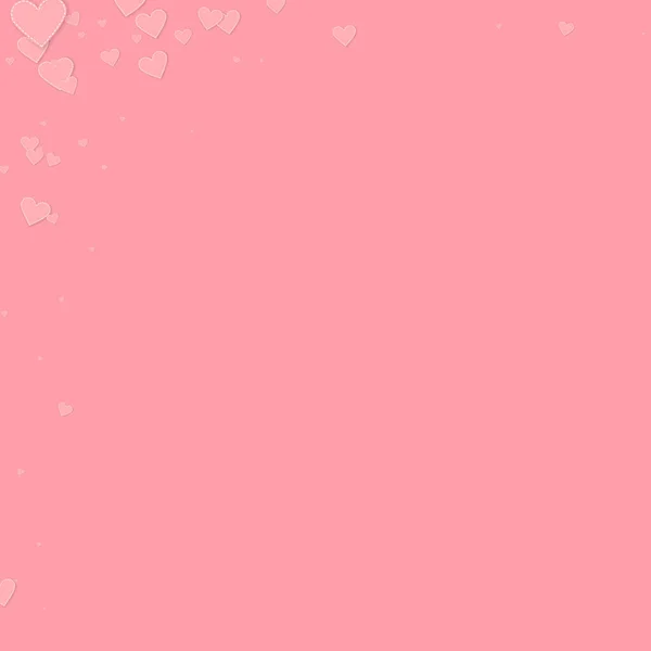 Roze Hart Liefde Confettis Valentijnsdag Hoek Mooie Achtergrond Gevallen Gestikte — Stockvector